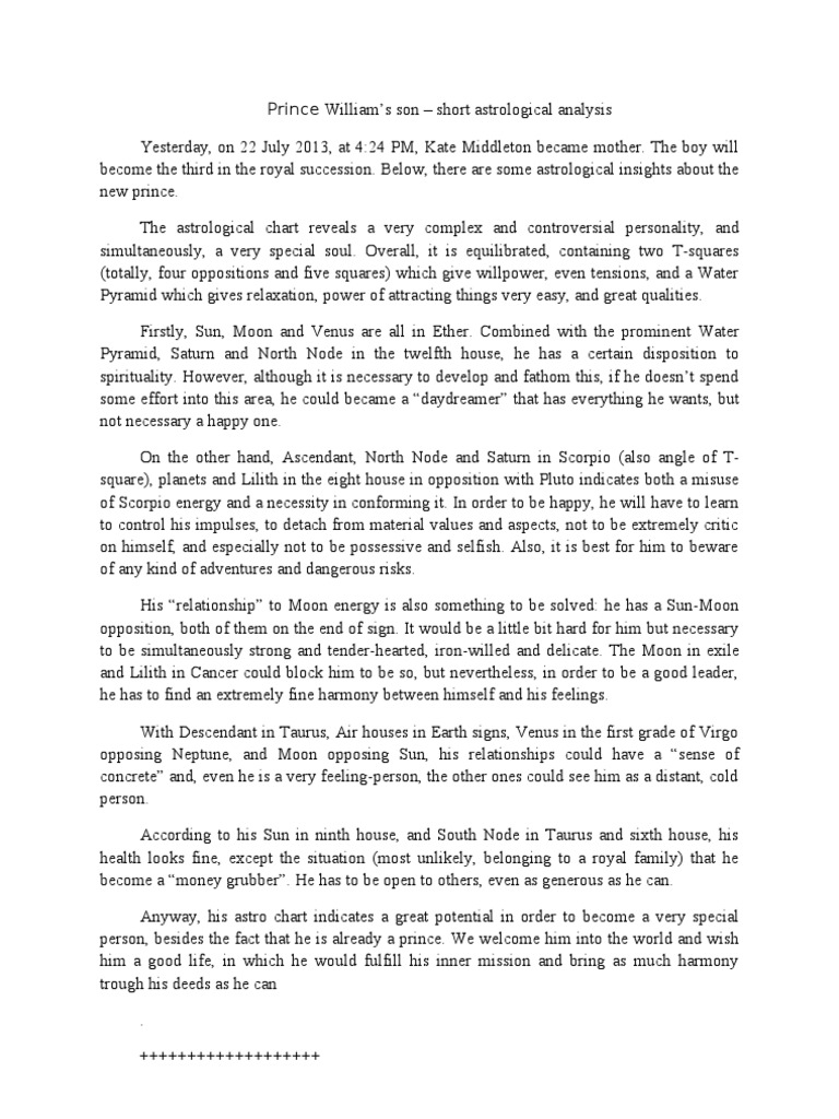 An Astrological Analysis of the New Prince Insights into his Complex