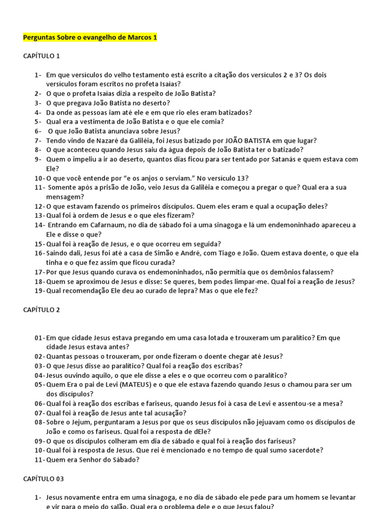 Perguntas Sobre o Livro de Marcos