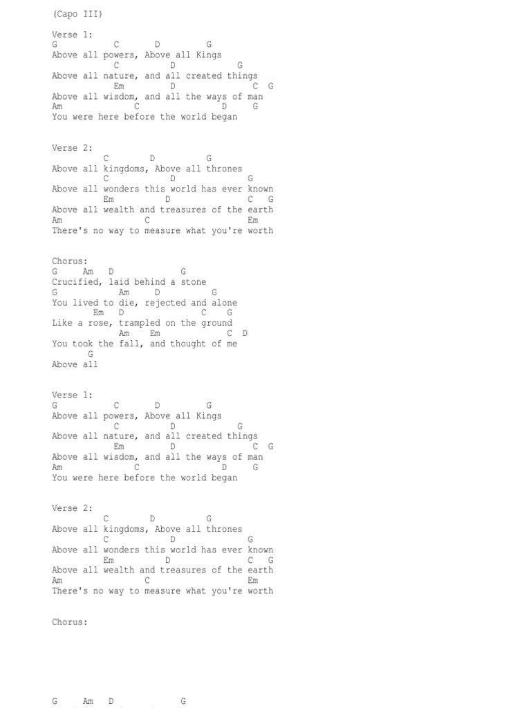 Above All Piano Chords Song Structure Musical Forms