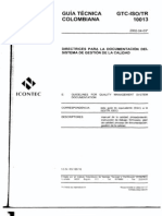 GTC 10013-2002. Directrices para La Documentación Del SGC