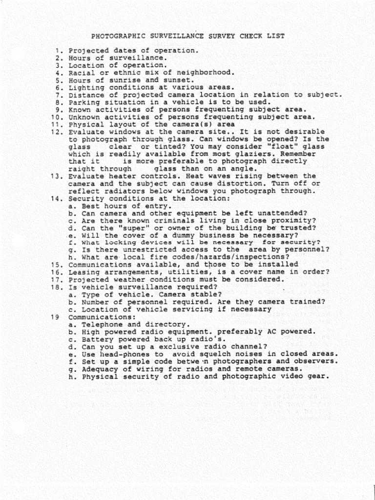 Photo Surveillance Checklist Surveillance Camera