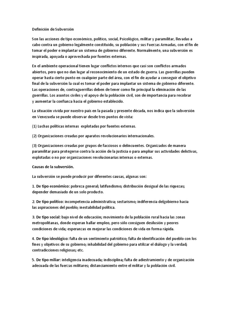 Definición de Subversión | PDF | Guerra de guerrillas | Gobierno