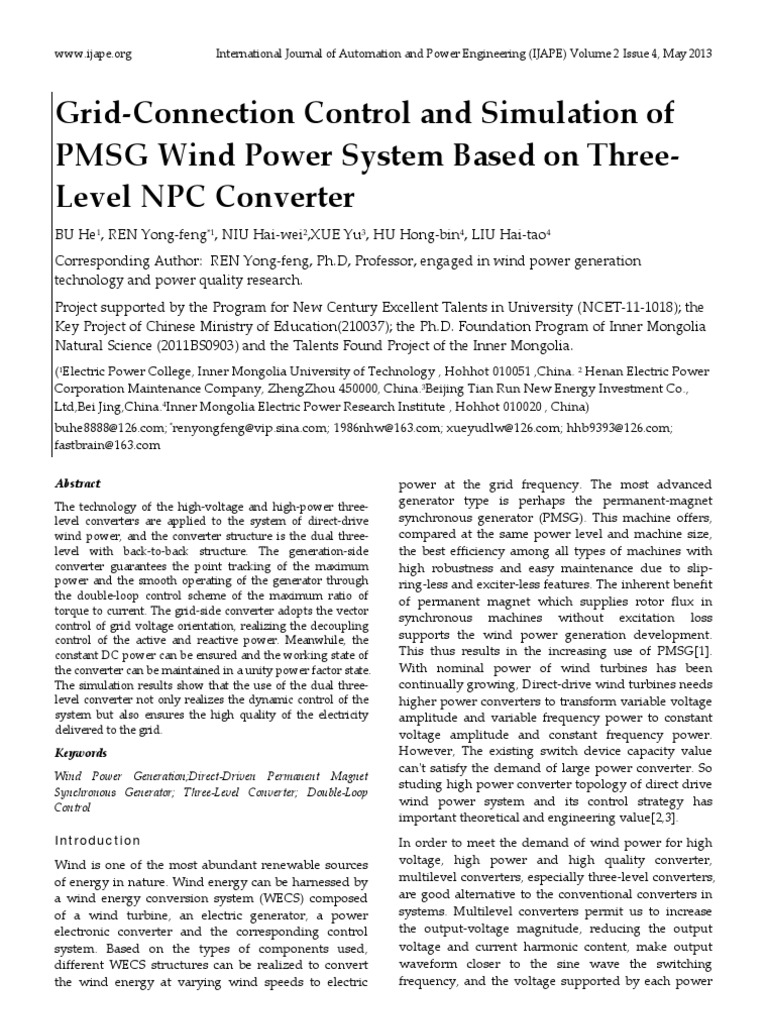 Grid Connection Control and Simulation of PMSG Wind Power System Based ...