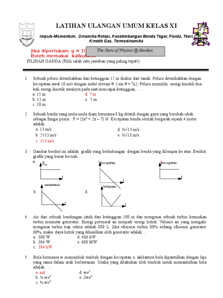 Soal Ujian Fisika Kelas 11 Semester 1