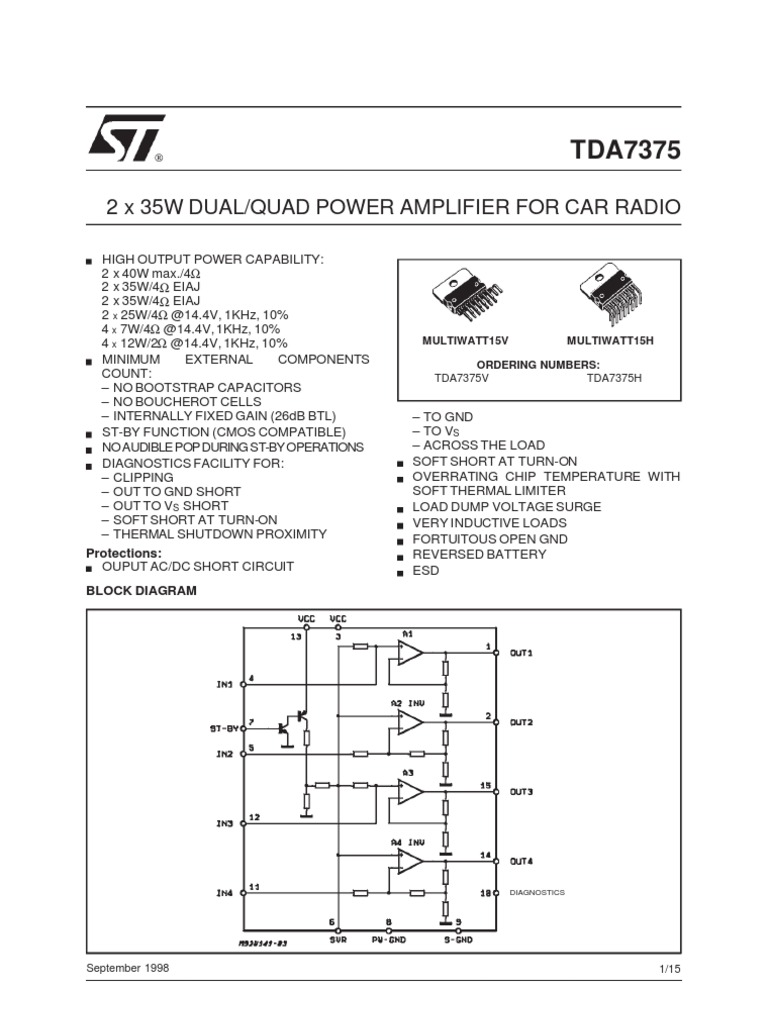Tda 7375 | PDF | Amplifier | Capacitor