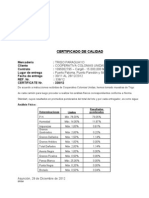 Certificado de Calidad: Asunción, 29 de Diciembre de 2012