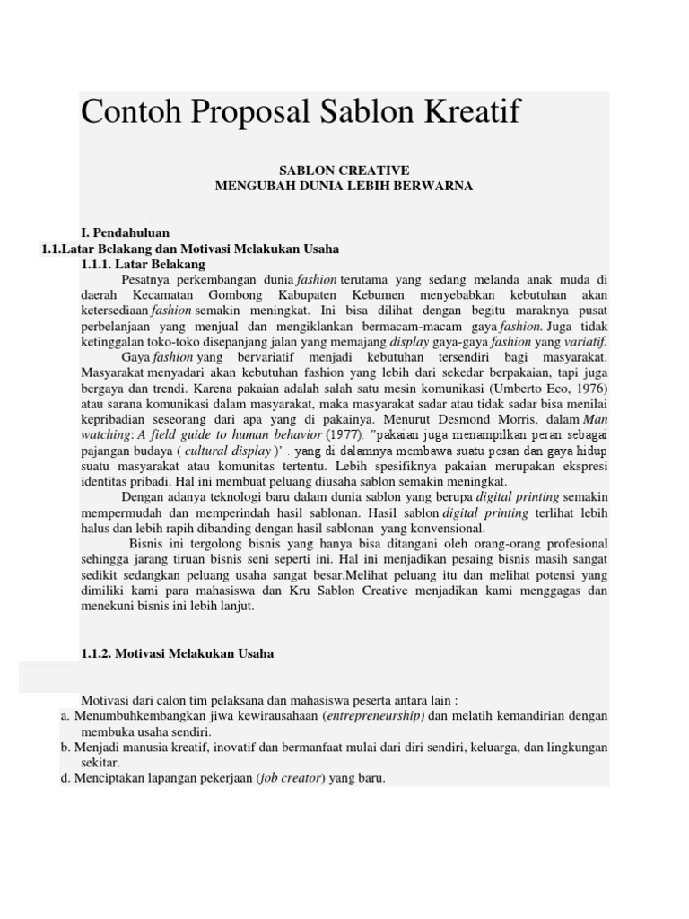 Contoh Proposal Kewirausahaan