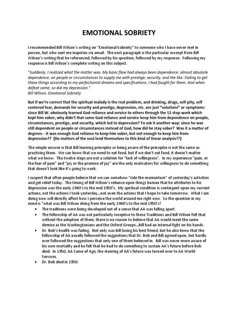bill wilson essay emotional sobriety