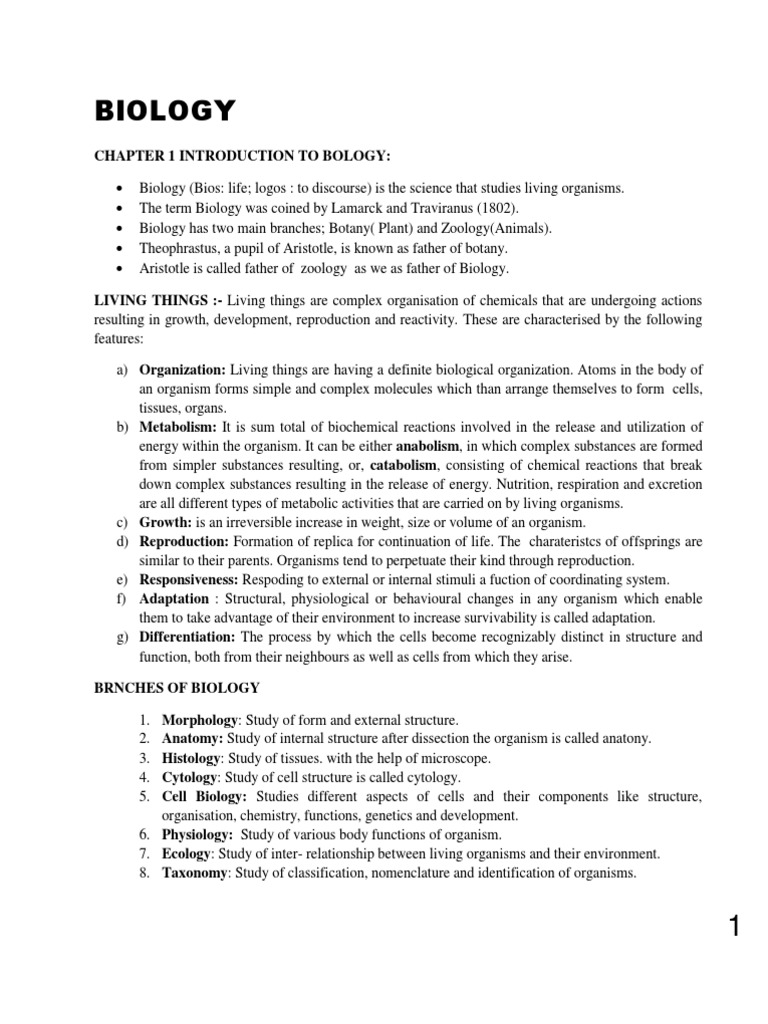 Biology: Chapter 1 Introduction To Bology | PDF | Mitosis | Meiosis