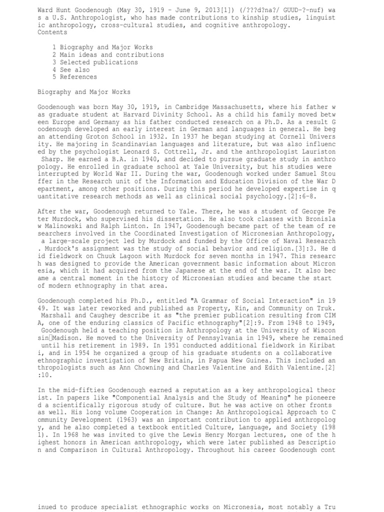 Contributions of Ward Hunt Goodenough | PDF | Museology | Academia