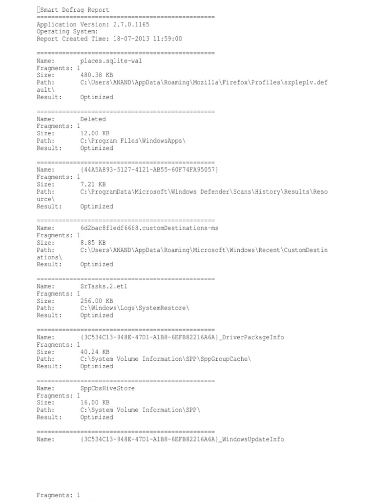 Smart De Frag Report Microsoft Windows Cache Computing