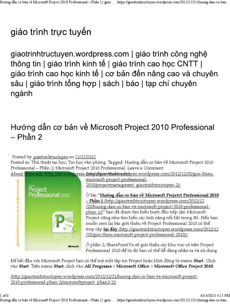Hướng dẫn cơ bản về Microsoft Project 2010 Professional - Phần 2 - giáo ...