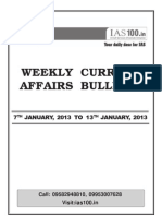 Weekly Current Affairs Bulletin: 7 January, 2013 To 13 JANUARY, 2013