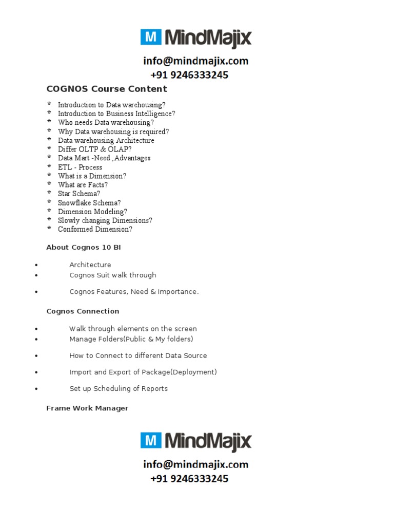 Cognos Online Training Pdf Data Warehouse Xml Schema