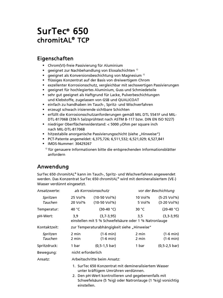 Surtec 650 Technical Data Sheet – EUVA