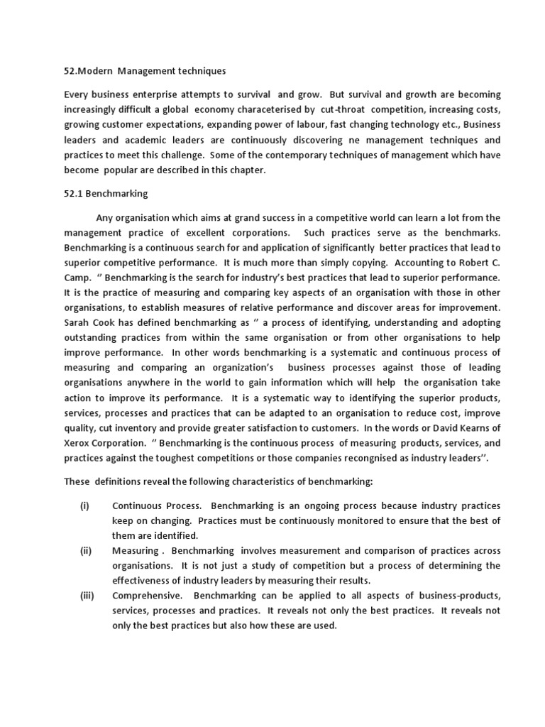 Modern Management Techniques Overview | PDF | Benchmarking | Business ...