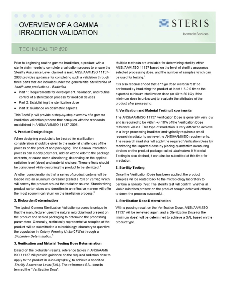 Gamma Sterilization Validation Overview | PDF | Sterilization ...