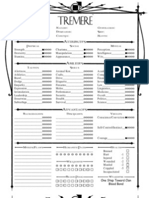 WOD - Vampire - The Masquerade - Character Sheet - Tremere by
