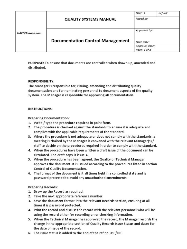 Quality Systems Documentation Control | PDF | Document | Documentation