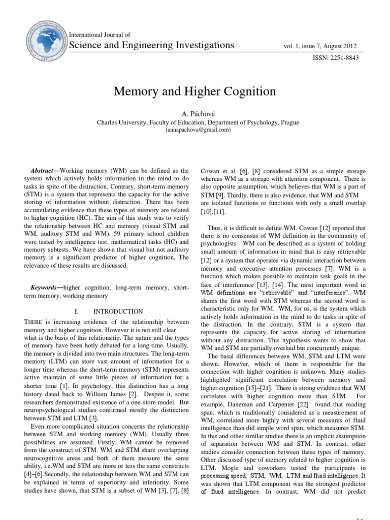 Memory And Higher Cognition Pdf Memory Action Philosophy