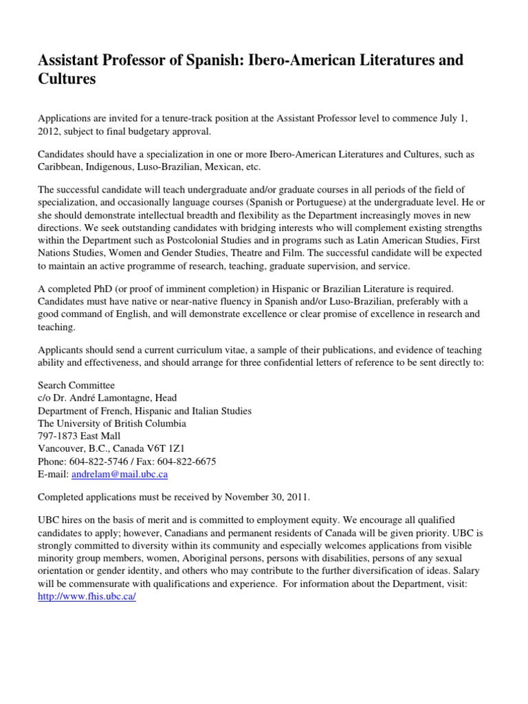 Assistant Professor of Spanish | PDF | Professors In The United States ...
