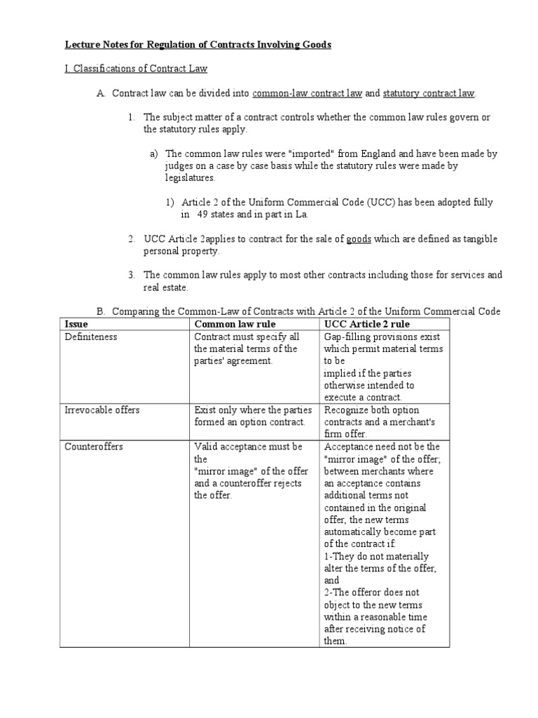 UCC vs. Common Law in Sales Contracts | PDF