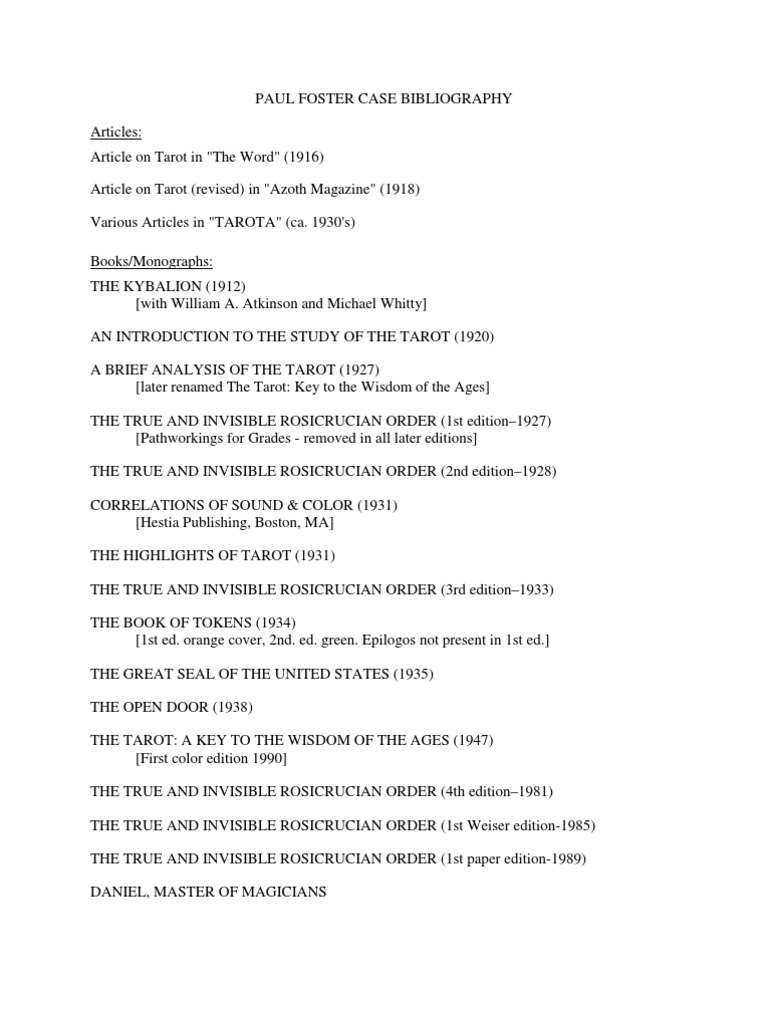 Paul Foster Case Bibliography PDF
