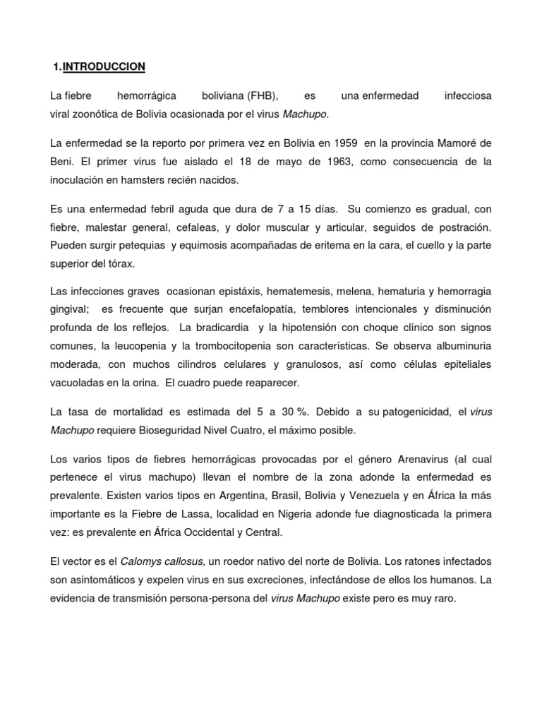 Virus Machupo y Fiebre Hemorrágica Boliviana | PDF | Virus | Medicina ...