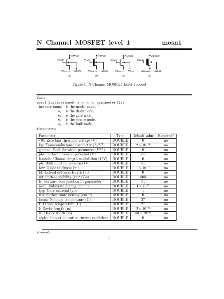N Channel MOSFET level 1 Mosfet Field Effect Transistor