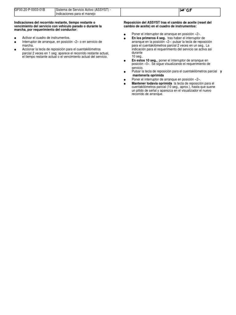 Manejo del Sistema ASSYST en Vehículos | PDF