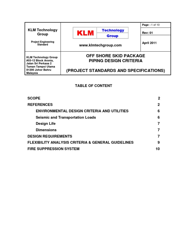 Offshore Skid Package Design Criteria | PDF | Technology & Engineering