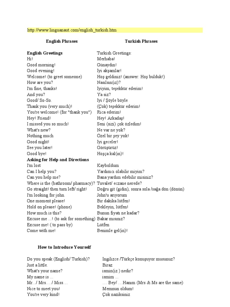 Phrases English Turkish PDF Holidays December Observances