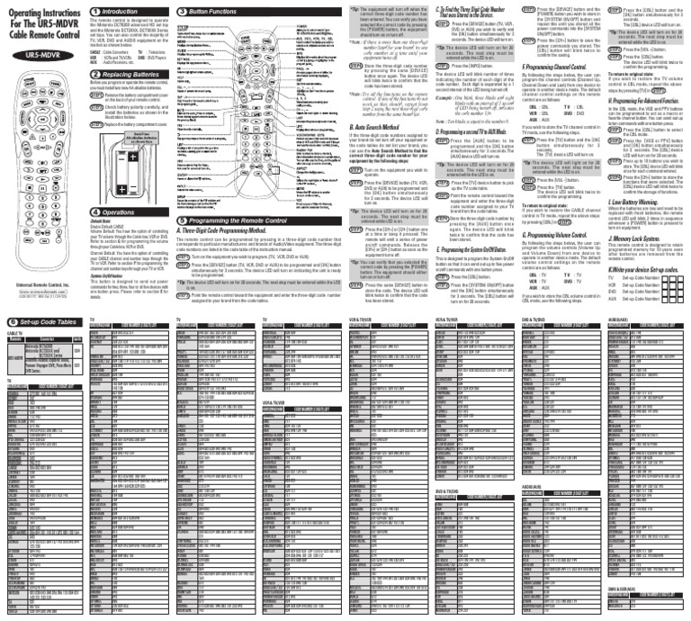 Universal Remote Control Programming Guide | PDF | Remote Control ...