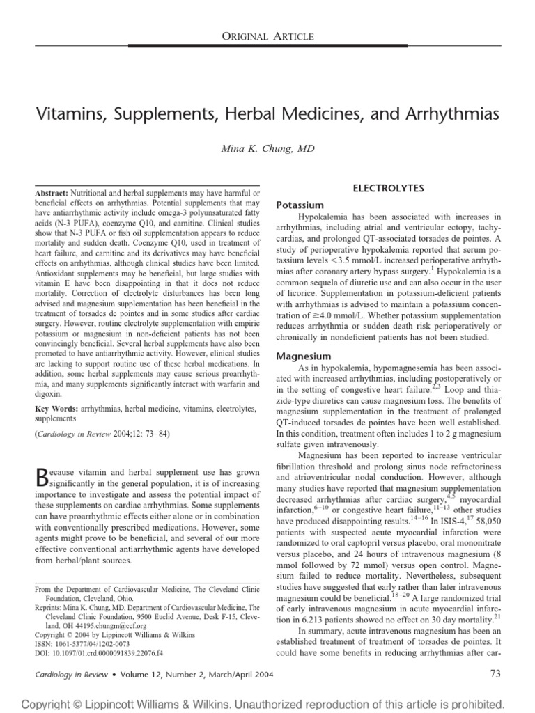 Vitamins, Supplements, Herbal Medicines, and Arrhythmias PDF Cardiac Arrhythmia Vitamin E
