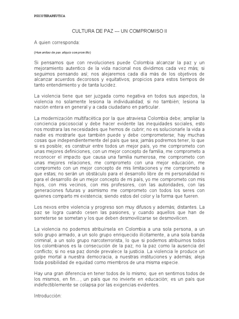 Compromiso con la Cultura de Paz | PDF | Democracia | Ideologías políticas