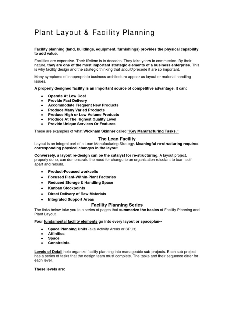 Plant Layout and Facility Planning Guide | PDF | Machines | Lean ...