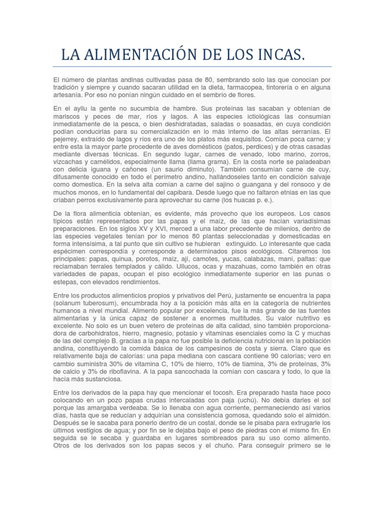 Alimentación y cultivos de los Incas | PDF | Patata | Maíz