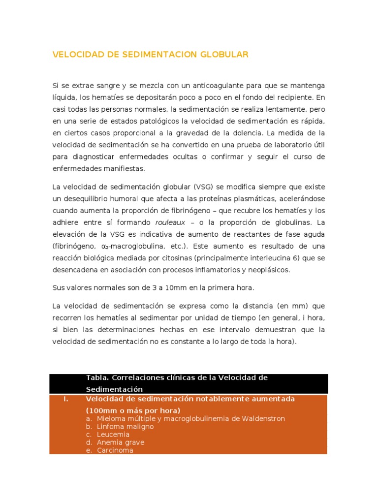 Velocidad de Sedimentacion Globular Glóbulo rojo Sangre
