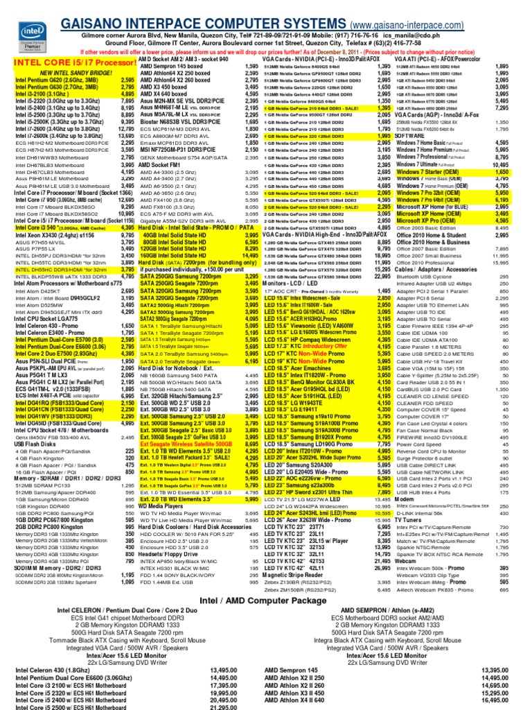 Gaisano Interpace Computer Systems Intel Core I5 I7 Advanced Micro Devices Intel