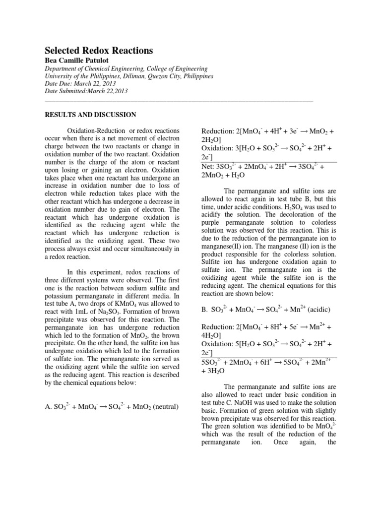 Chem 17 Report Guidelines PDF Redox Sulfate