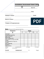 Short (Snap Presentation) Assessment Sheet (SAS) : Parameters Rating