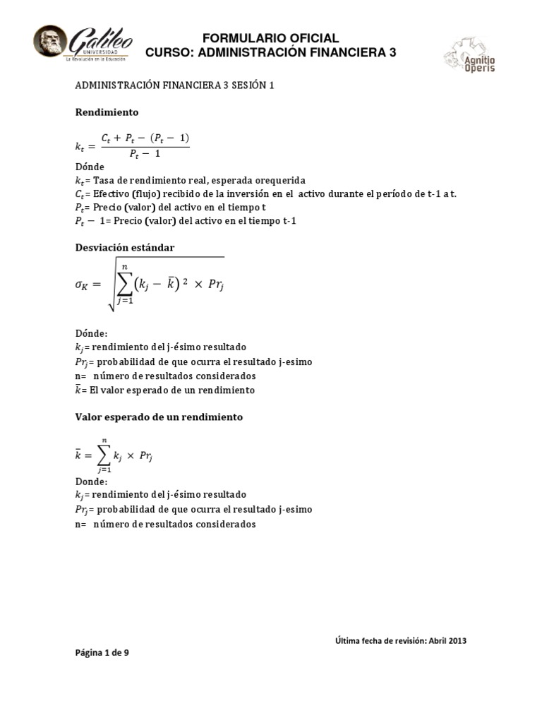 Administracion Financiera 3 Formulas Revisadas | PDF | Compartir ...