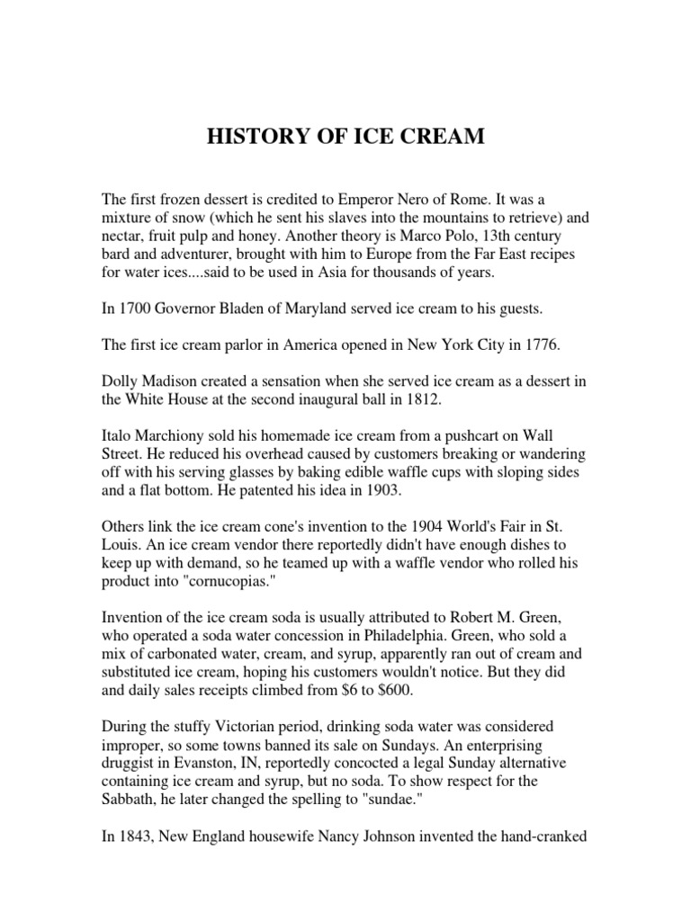 History of Ice Cream PDF Ice Cream Soft Drink