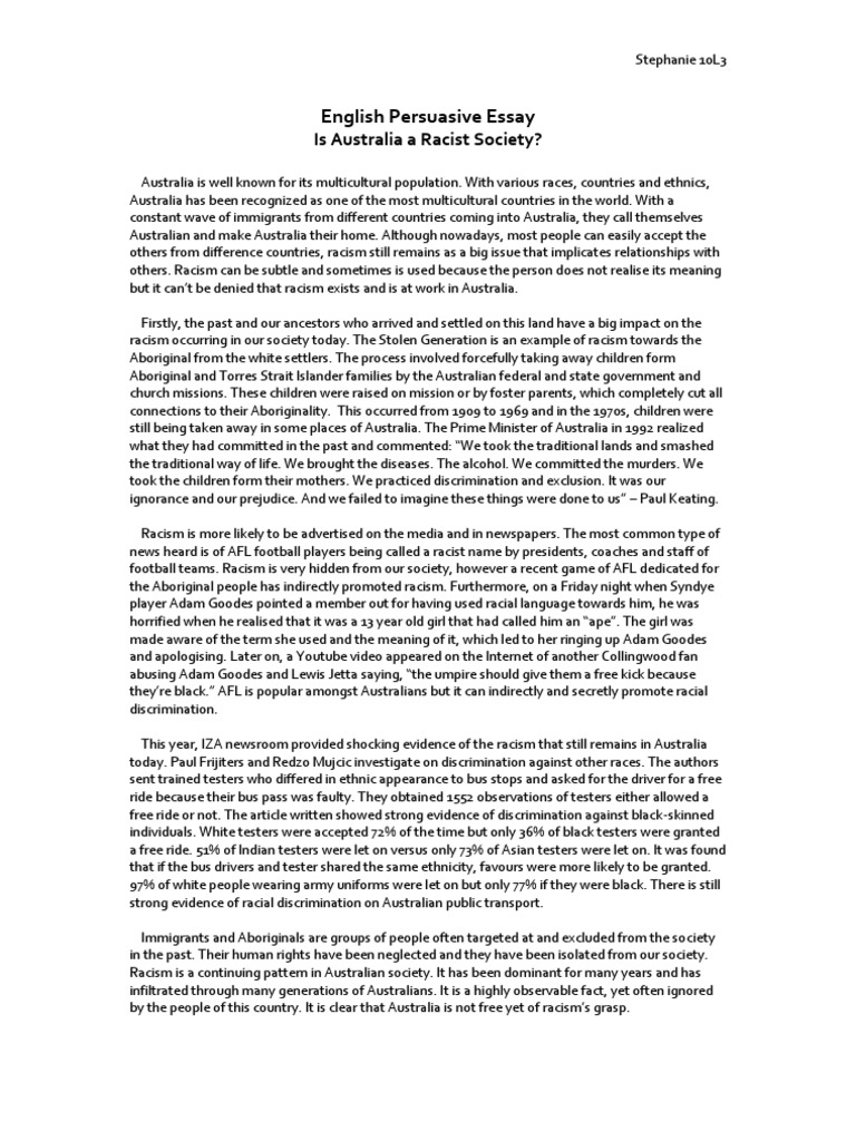 Racism Persuasive Essay Telegraph