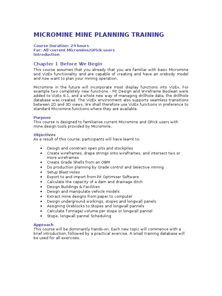 Micromine Mine Planning Training Course | PDF | Engineering Tolerance ...