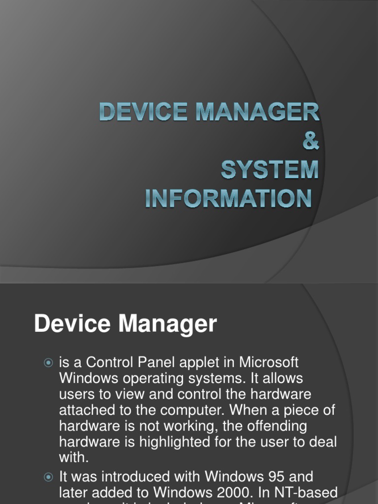 Device Manager & System Information | PDF | Device Driver | Operating ...