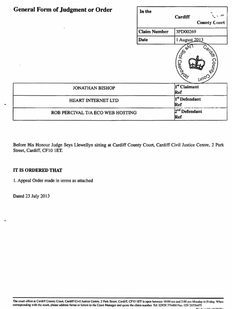 Order of Judgement by His Honour Judge Seys Llewellyn | PDF | Appeal ...
