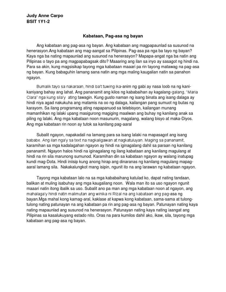 Talumpati "Kabataan, Pagasa ng Bayan"