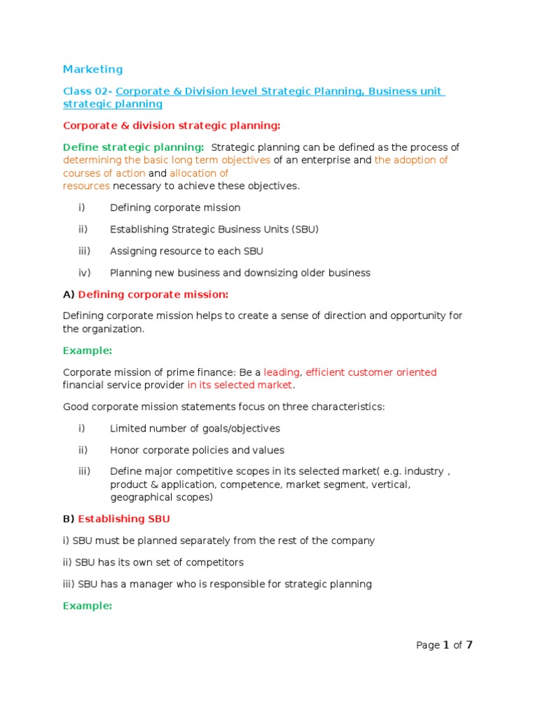 Corporate & Division Strategic Planning | PDF | Strategic Planning ...