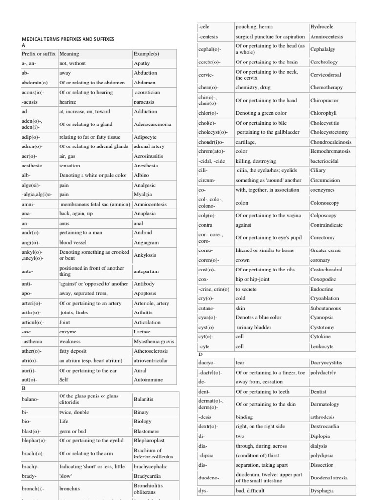 Medical Terms Prefixes and Suffixes | Thorax | Organ (Anatomy)